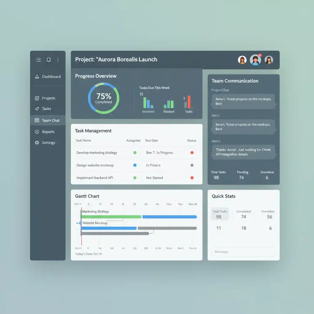 Screenshot of a project management app dashboard with task tracking and team collaboration features.