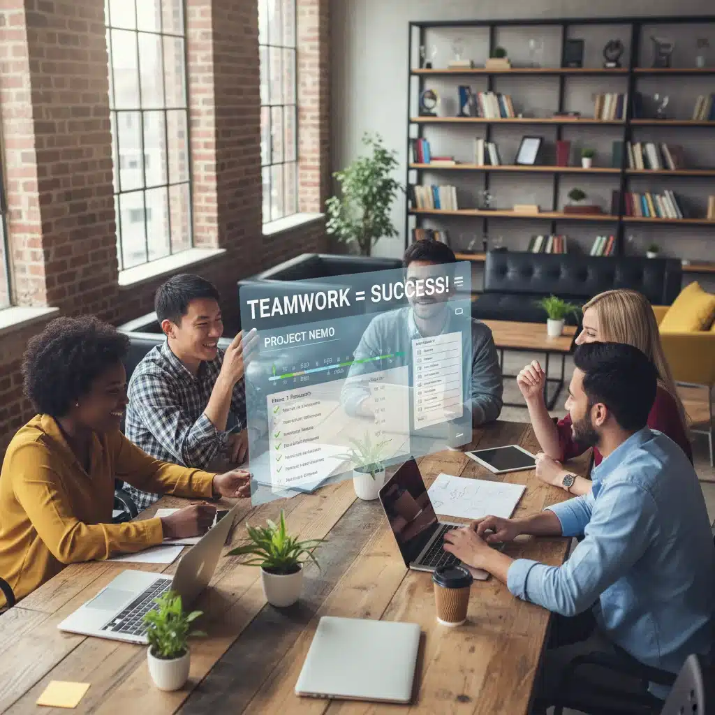 Small business team collaborating effectively using a digital project management tool.