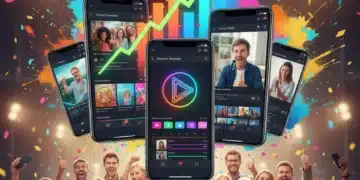 Mobile phones showcasing content creation apps with rising engagement graphs