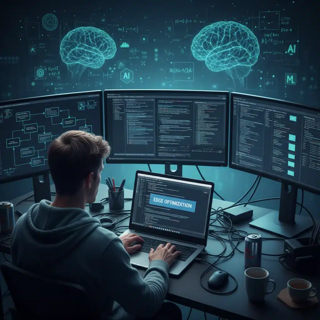 Software developer optimizing applications for edge computing deployment