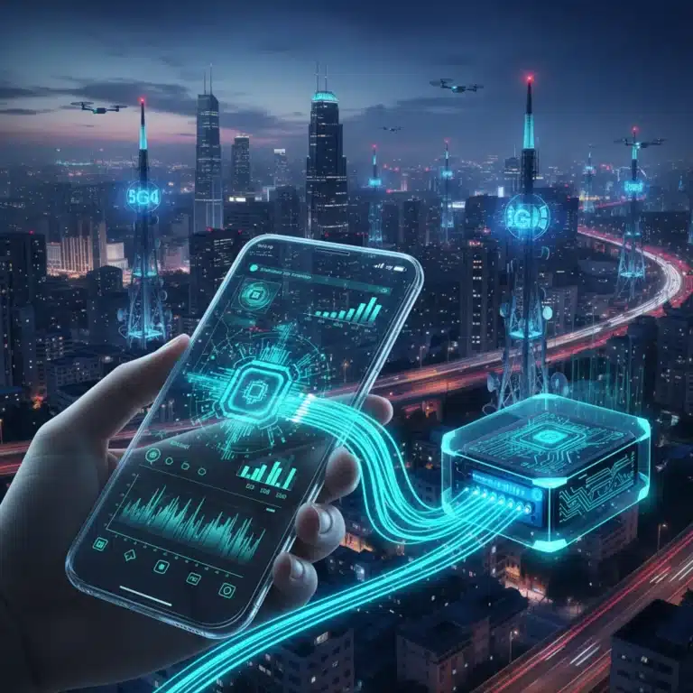 Futuristic smartphone with fast app performance powered by edge computing