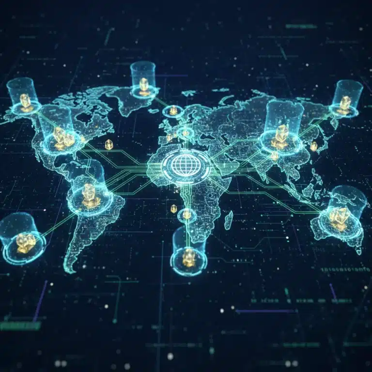 Futuristic digital identity network with interconnected data points