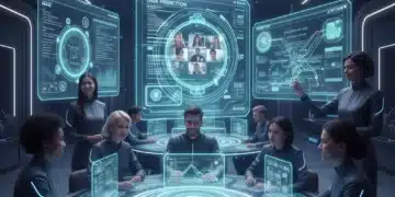 Futuristic digital workspace with advanced productivity app features