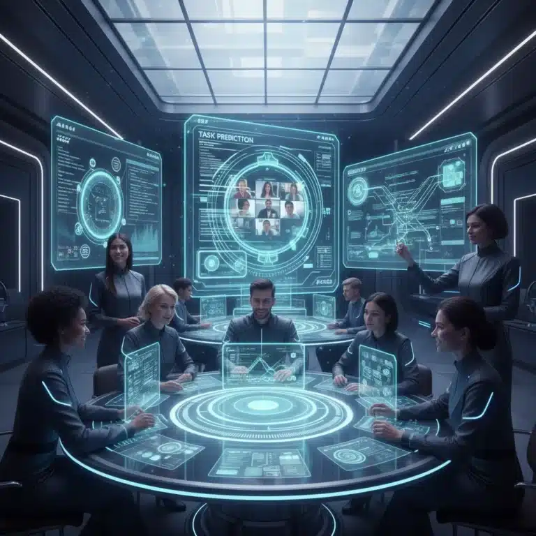 Futuristic digital workspace with advanced productivity app features