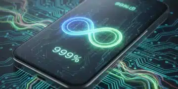 Futuristic smartphone displaying extended battery life with advanced energy technology