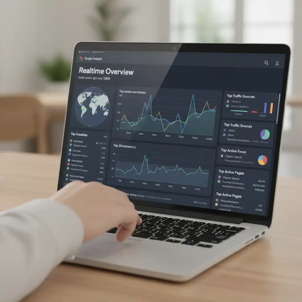 Hand analyzing Google Analytics data for website performance