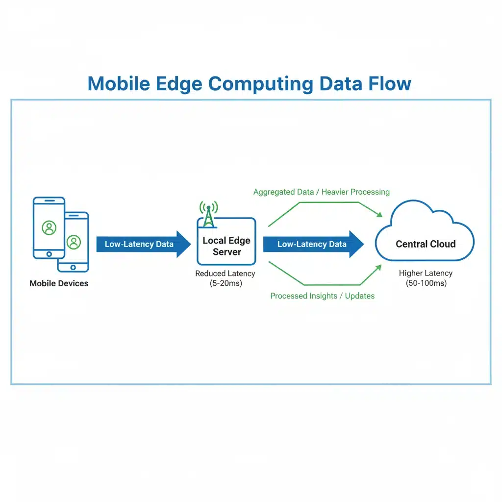 Diagram showing data flow in mobile edge computing architecture