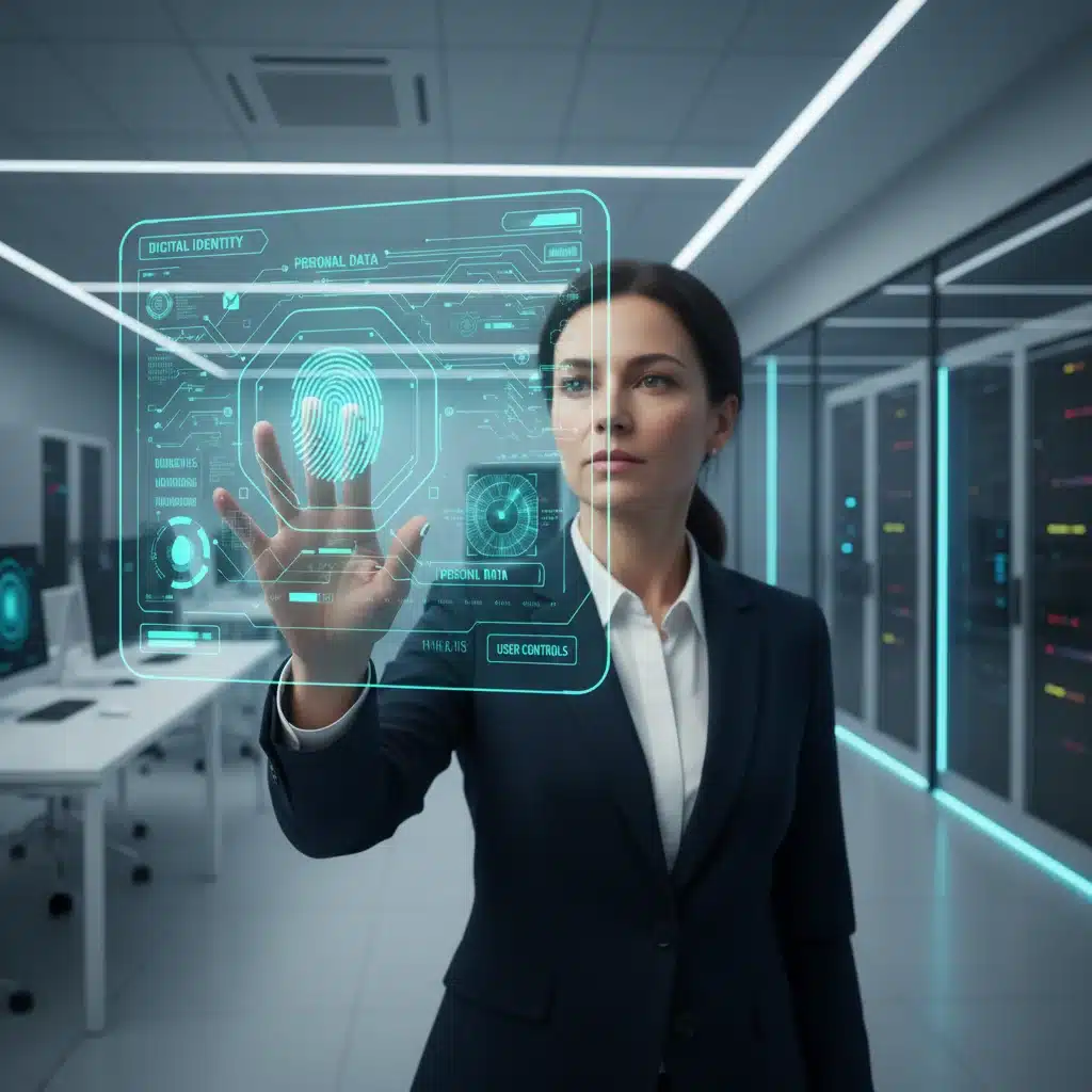 User managing personal digital identity with holographic interface