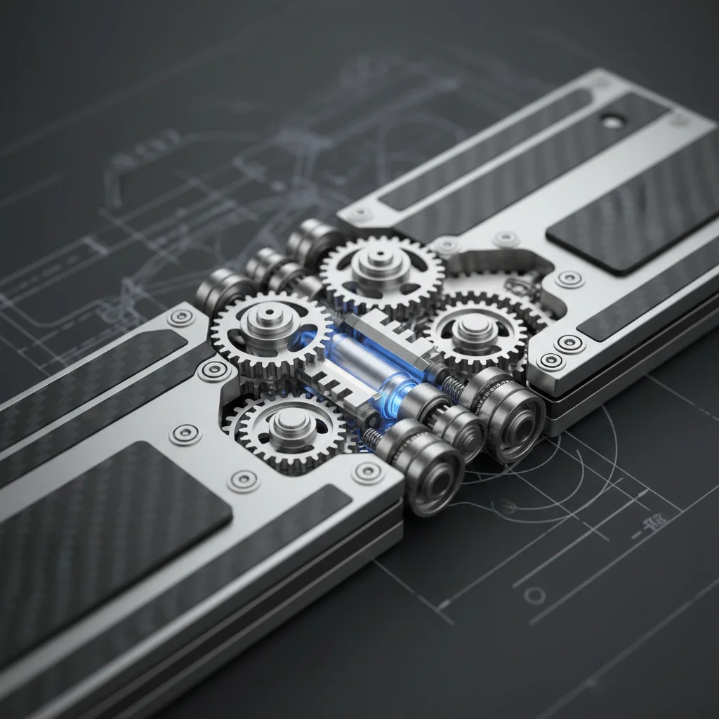 Detailed view of an advanced, durable foldable phone hinge mechanism
