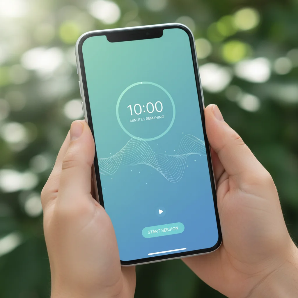 Mindfulness app interface on a smartphone, promoting mental clarity.