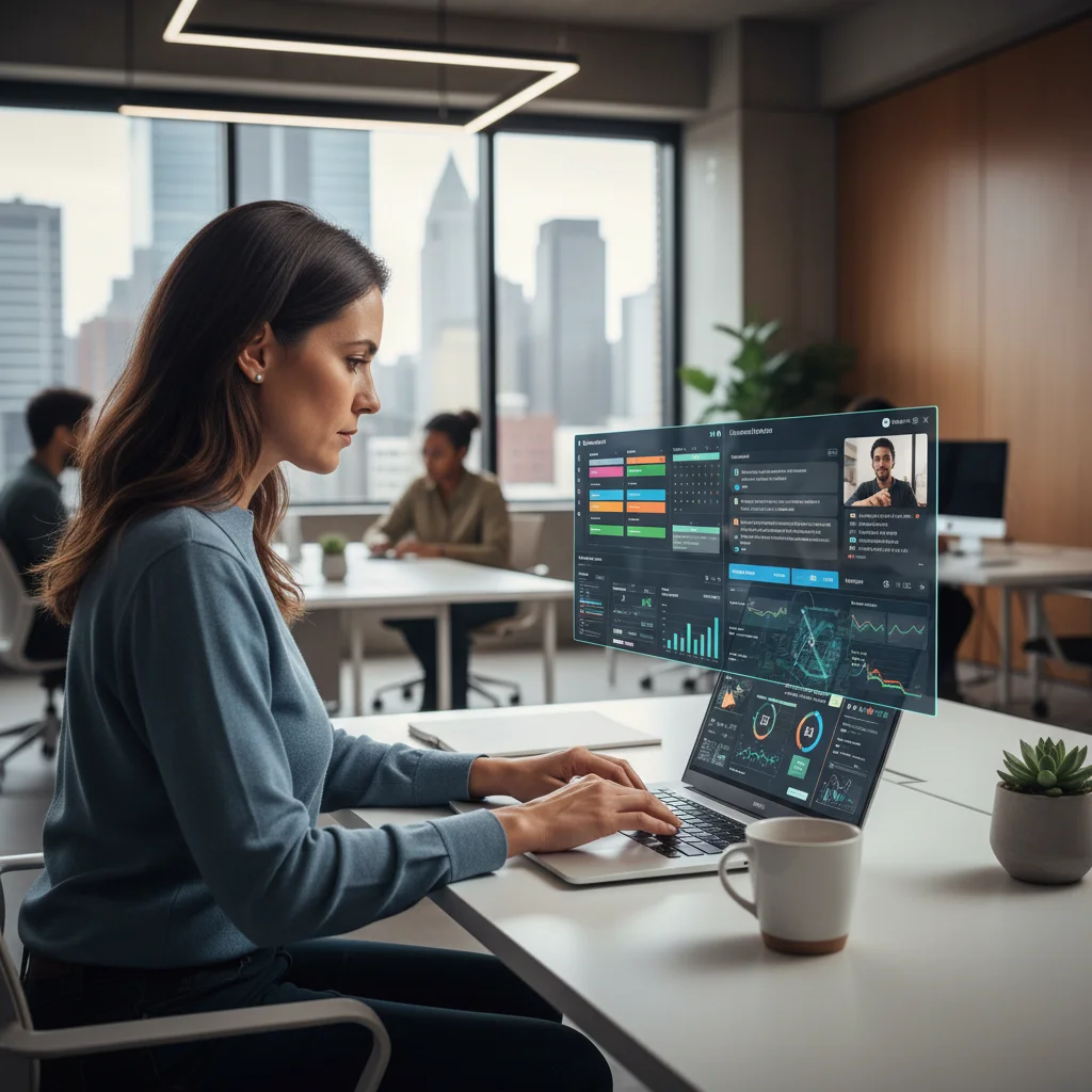 Professional working on a laptop, managing tasks and integrating software for enhanced productivity.