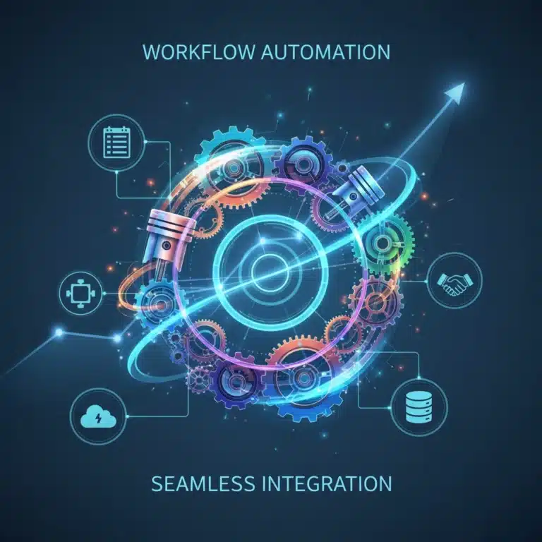 Digital illustration of interconnected gears representing seamless workflow automation and increased business efficiency.